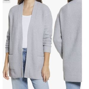 Caslon Women’s Open Front Cardigan Sweater in Gray Sz L